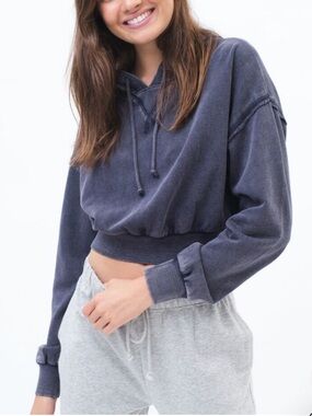 Aero Indigo Wash Shrunken Pullover Hoodie